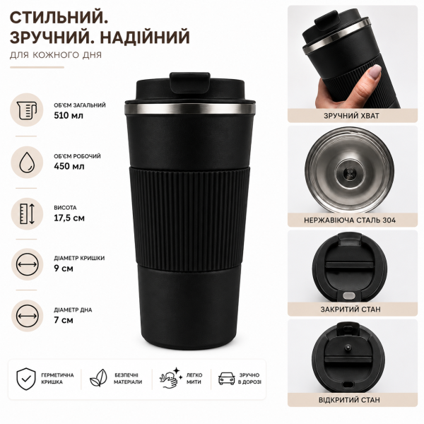 Термокружка для кофе 510 мл черная