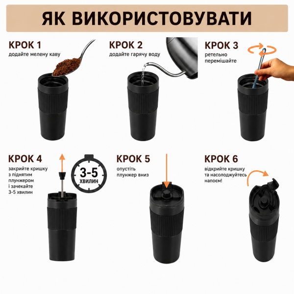 Термочашка Френч-пресс 450 мл черная