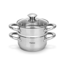 Кастрюля Fissman GULLIVER 14x7 см 1,1л со вставкой-пароваркой 14x6,5см и стеклянной крышкой нержавеющая сталь (5428)